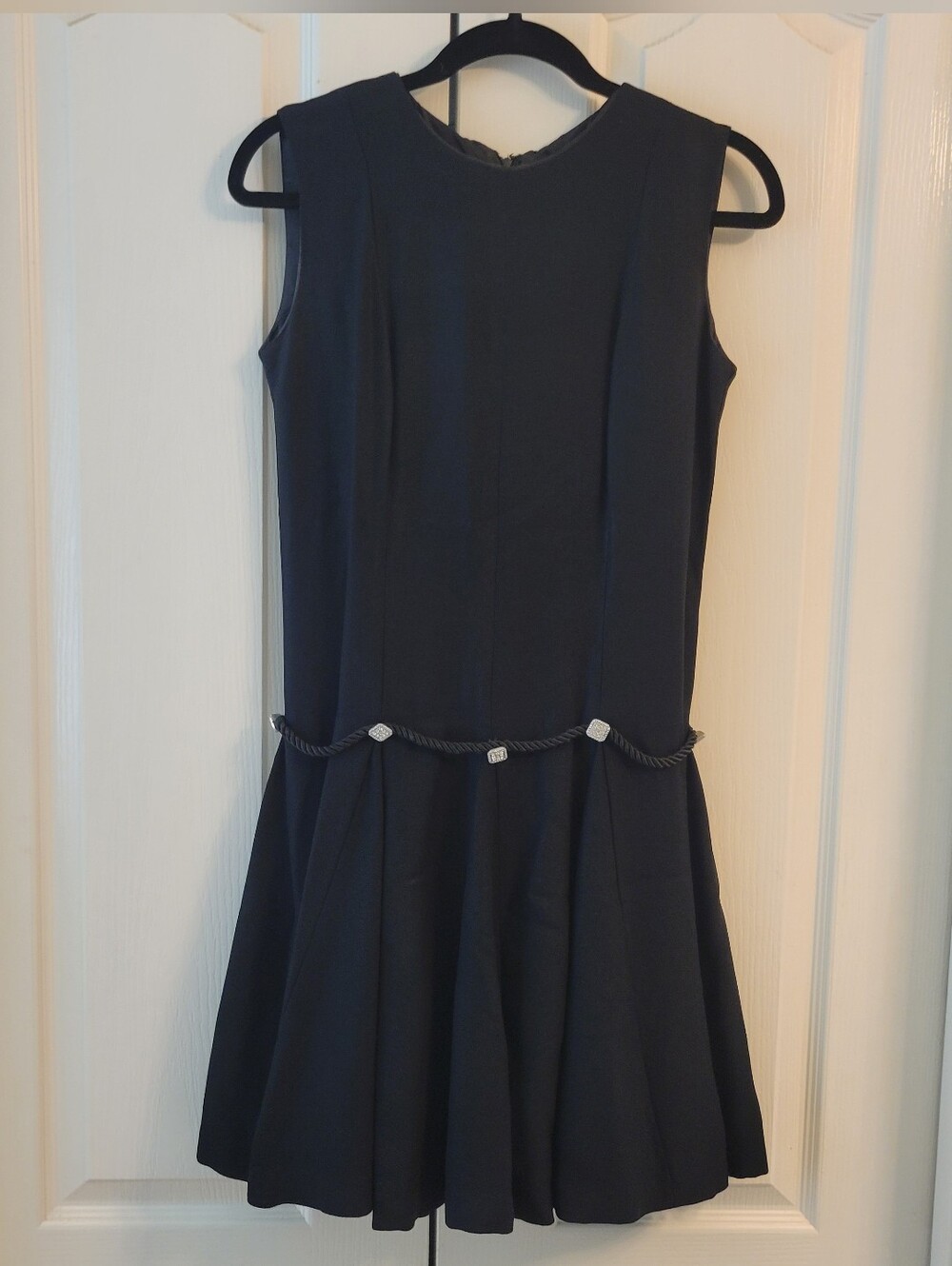 Sleeveless Black Fit-and-Flare Dress with Rope Detail